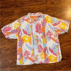Tommy Bahama Hawaiian Shirt Linen Silk Men’s XL Vibrant Tropical Button-Down